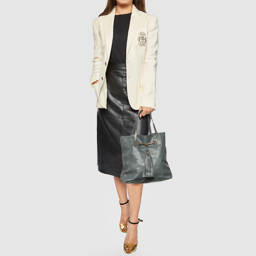 Gucci Horsebit Grey Leather Tote