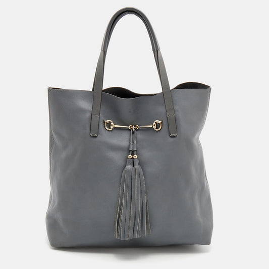 Gucci Horsebit Grey Leather Tote