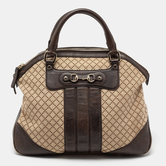 Gucci Horsebit Leather Canvas Satchel
