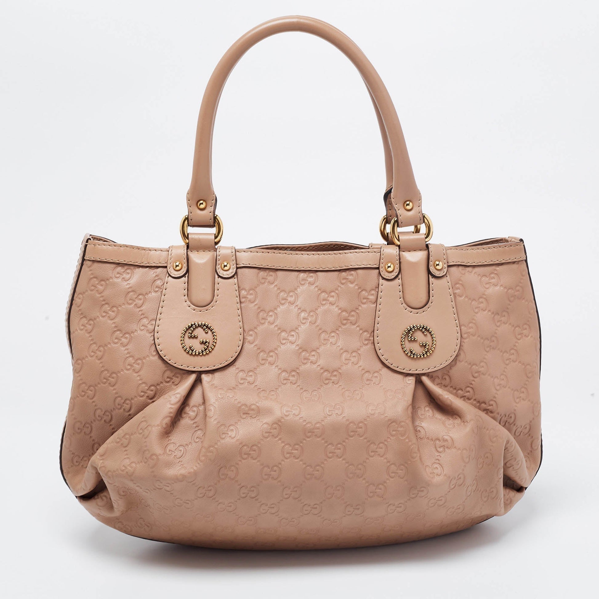 Gucci Guccissima Beige Leather Canvas Shoulder Bag