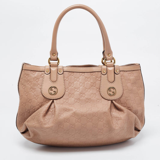 Gucci Guccissima Beige Leather Canvas Shoulder Bag