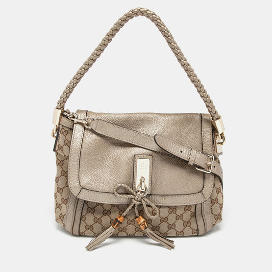 Gucci Lou Leather Canvas Shoulder Bag