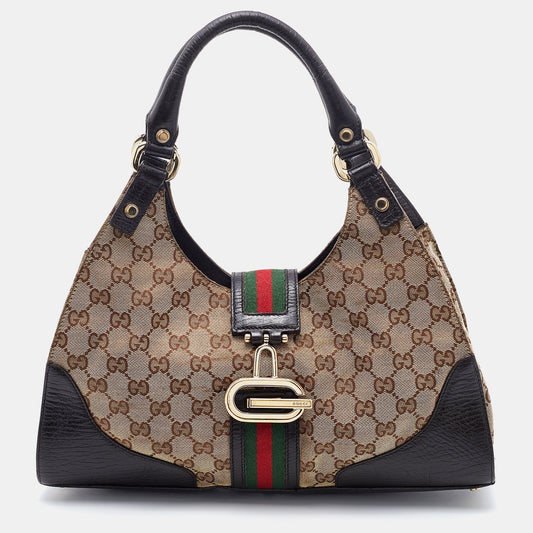 Gucci Lou Leather Canvas Shoulder Bag