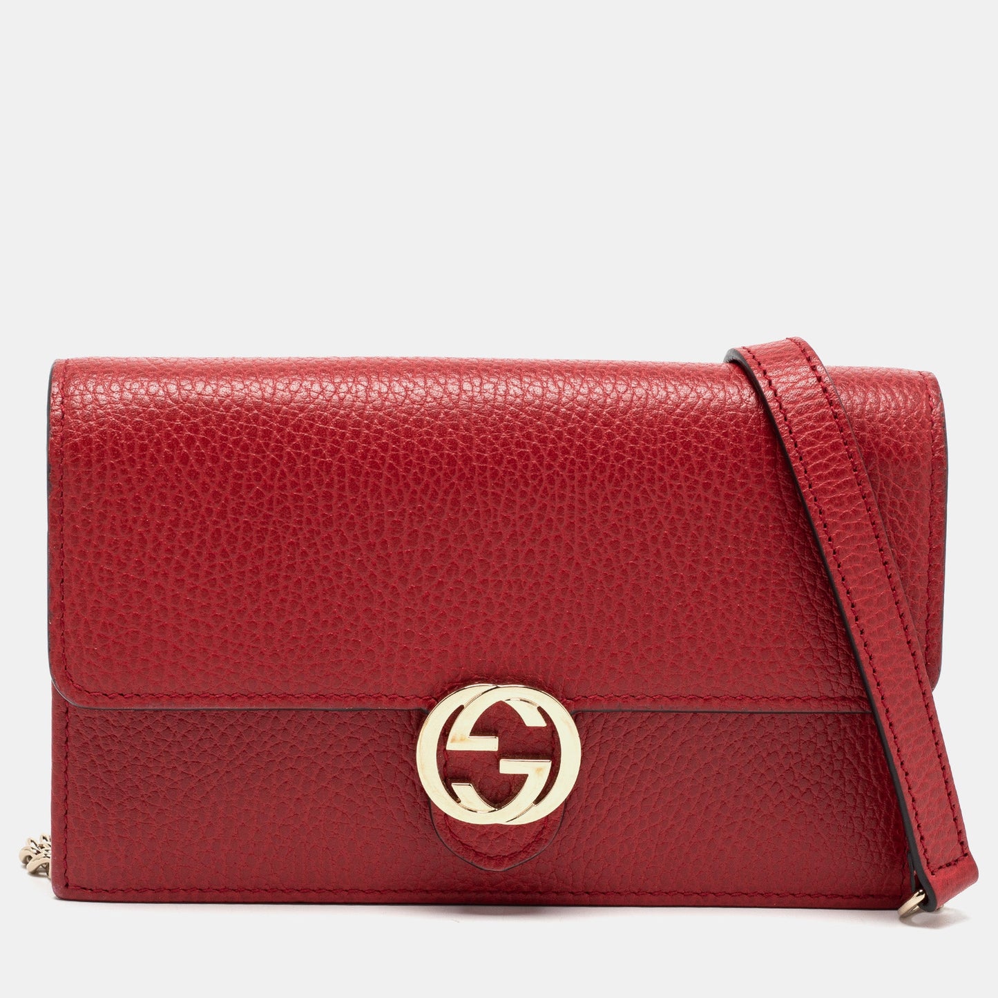 Gucci Interlocking G Red Leather Chain Clutch