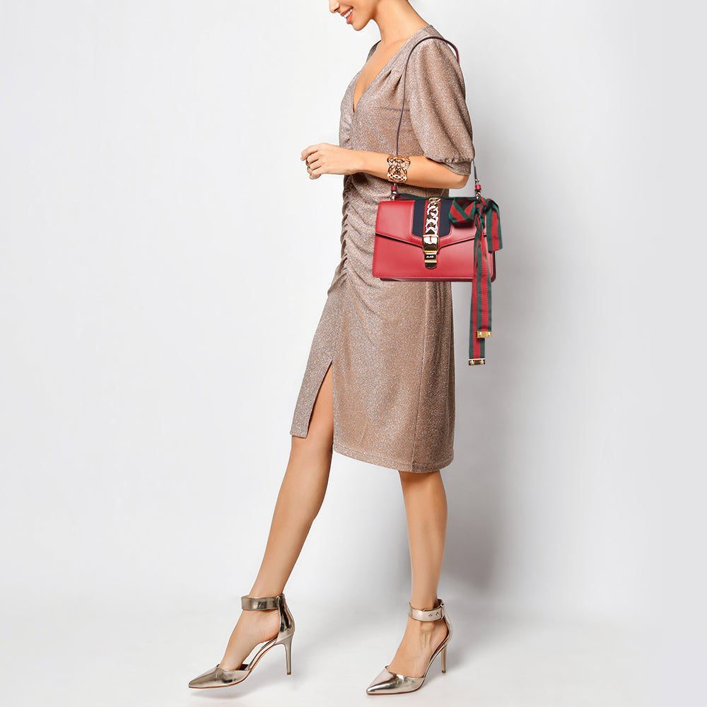 Gucci Sylvie Red Leather Chain Shoulder Bag Style 2