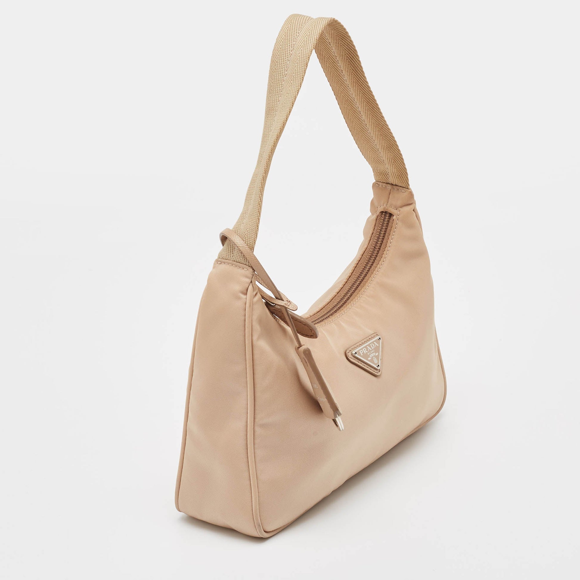 PRADA Beige Tessuto Nylon Re-Edition Baguette Bag