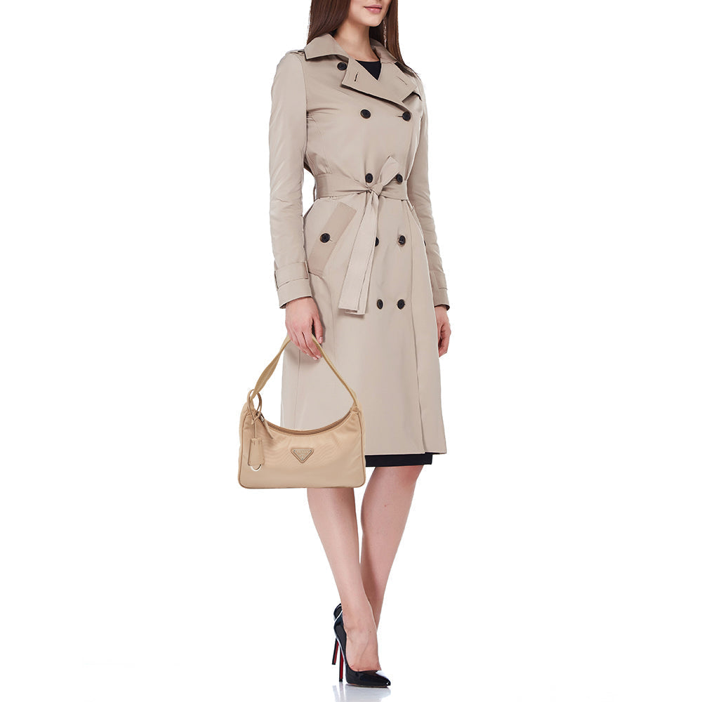 PRADA Beige Tessuto Nylon Re-Edition Baguette Bag