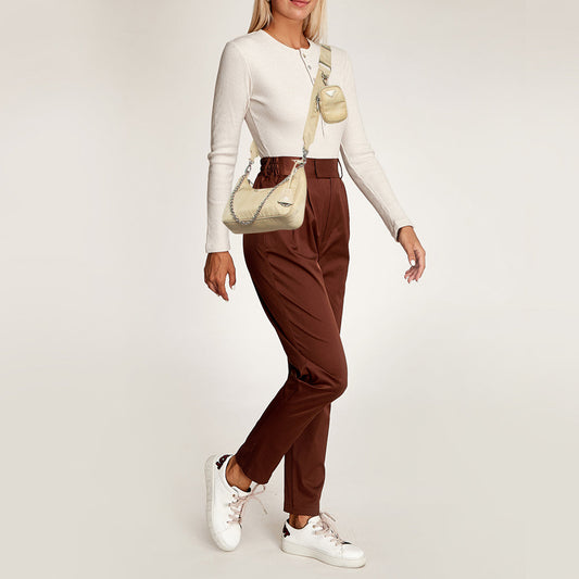 PRADA Cream Nylon and Leather Re-Edition Baguette Bag