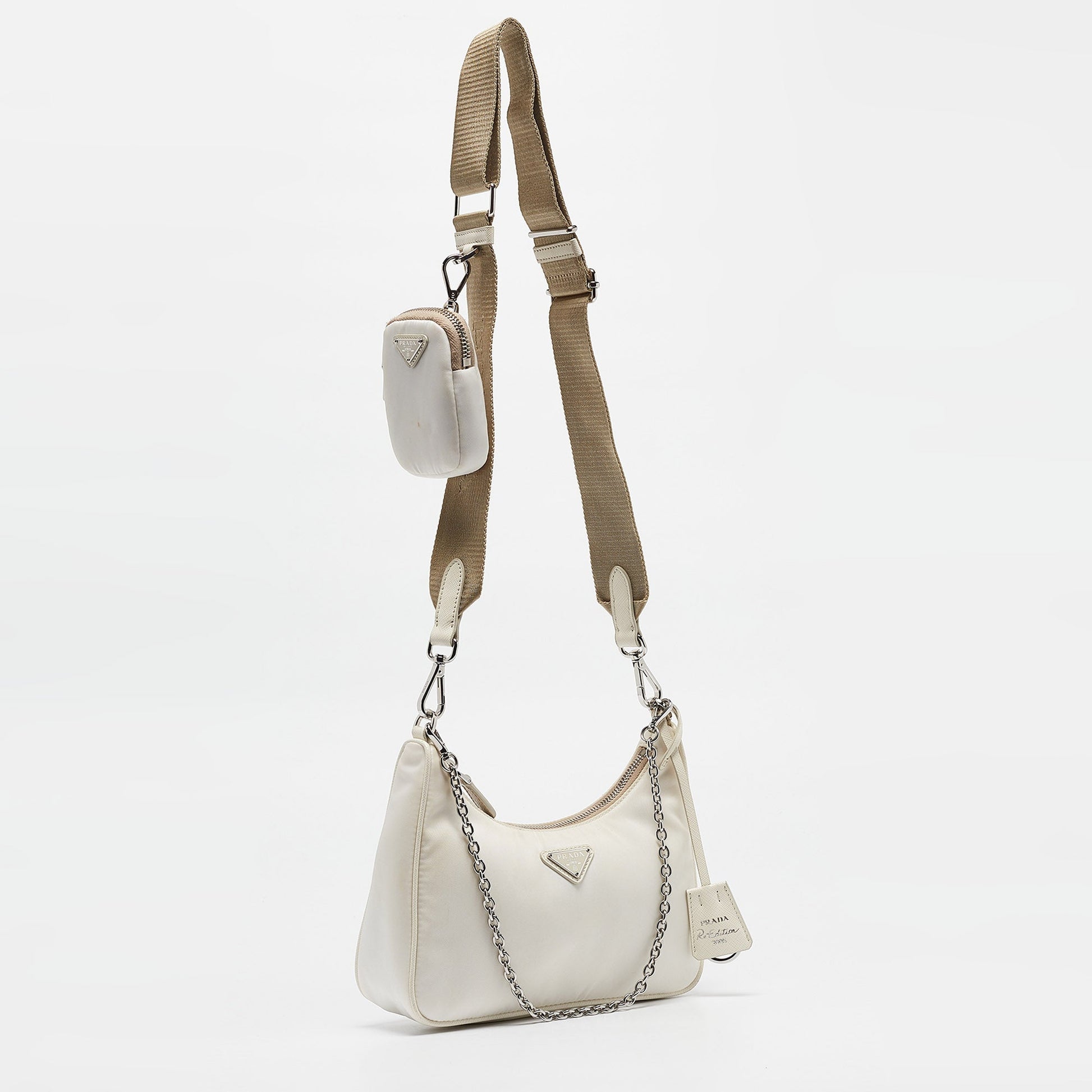 PRADA White Nylon and Leather Re-Edition Shoulder Bag