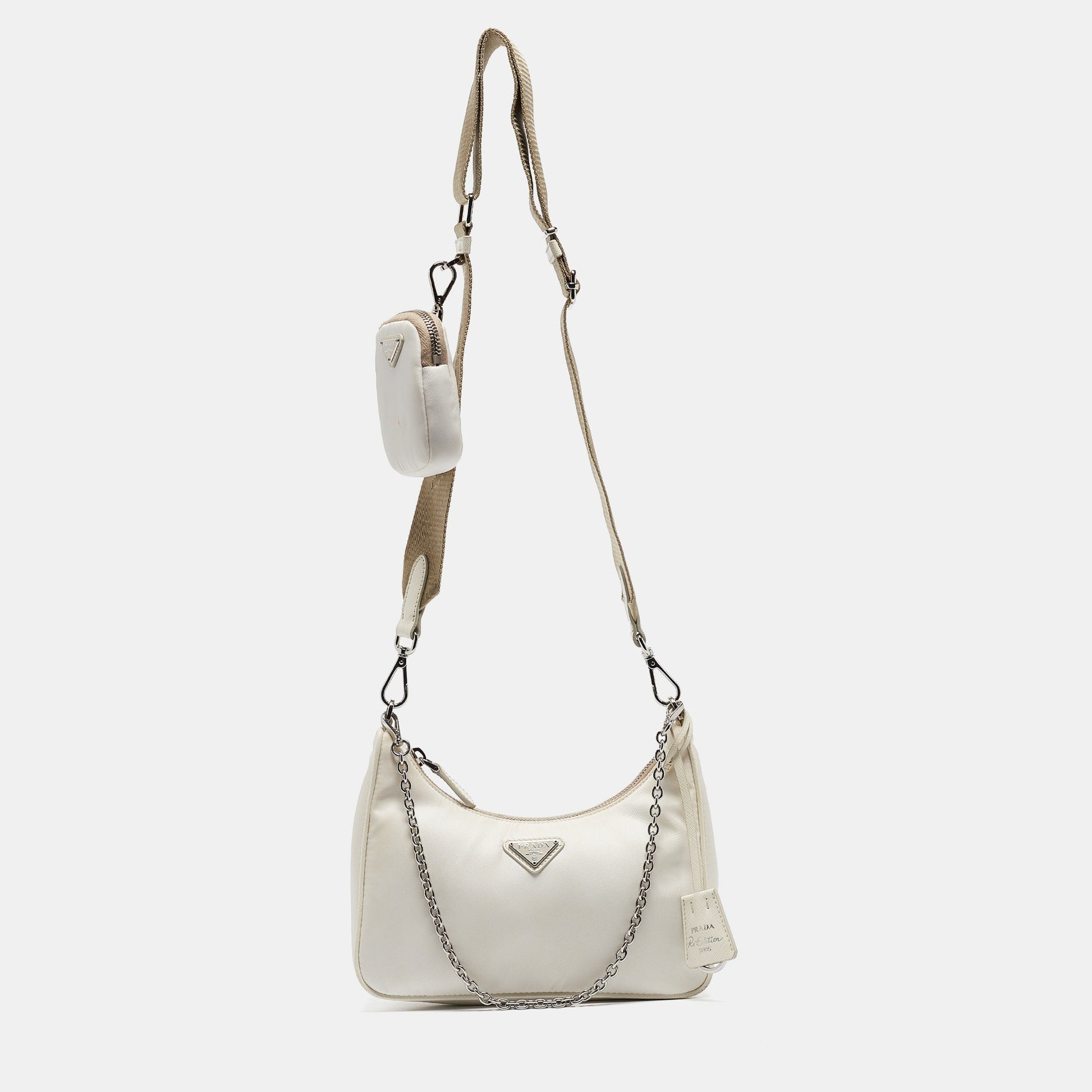 PRADA White Nylon and Leather Re-Edition Shoulder Bag