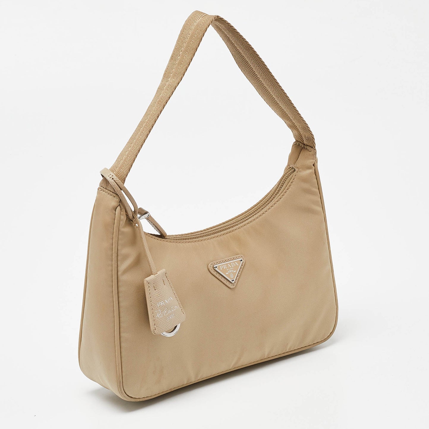 PRADA Beige Nylon Re-Edition Baguette Bag