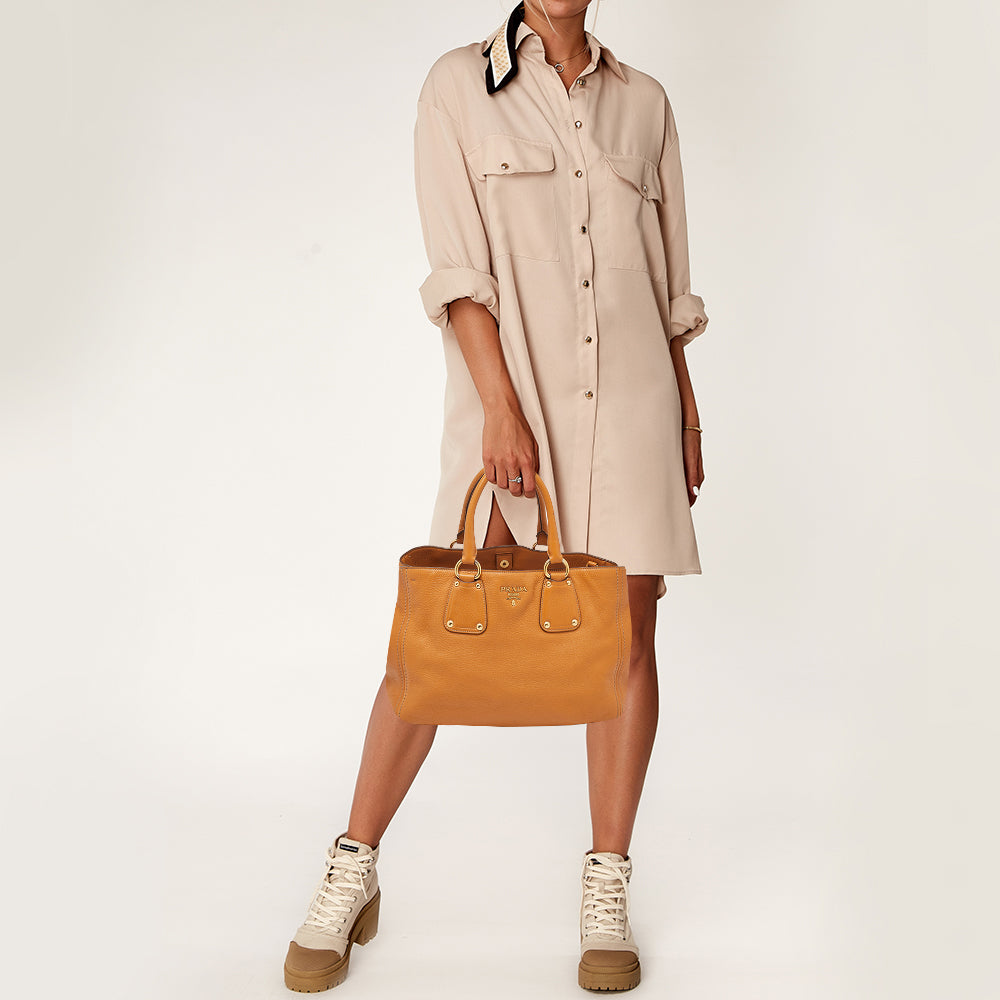 PRADA Brown Vitello Daino Leather Open Tote