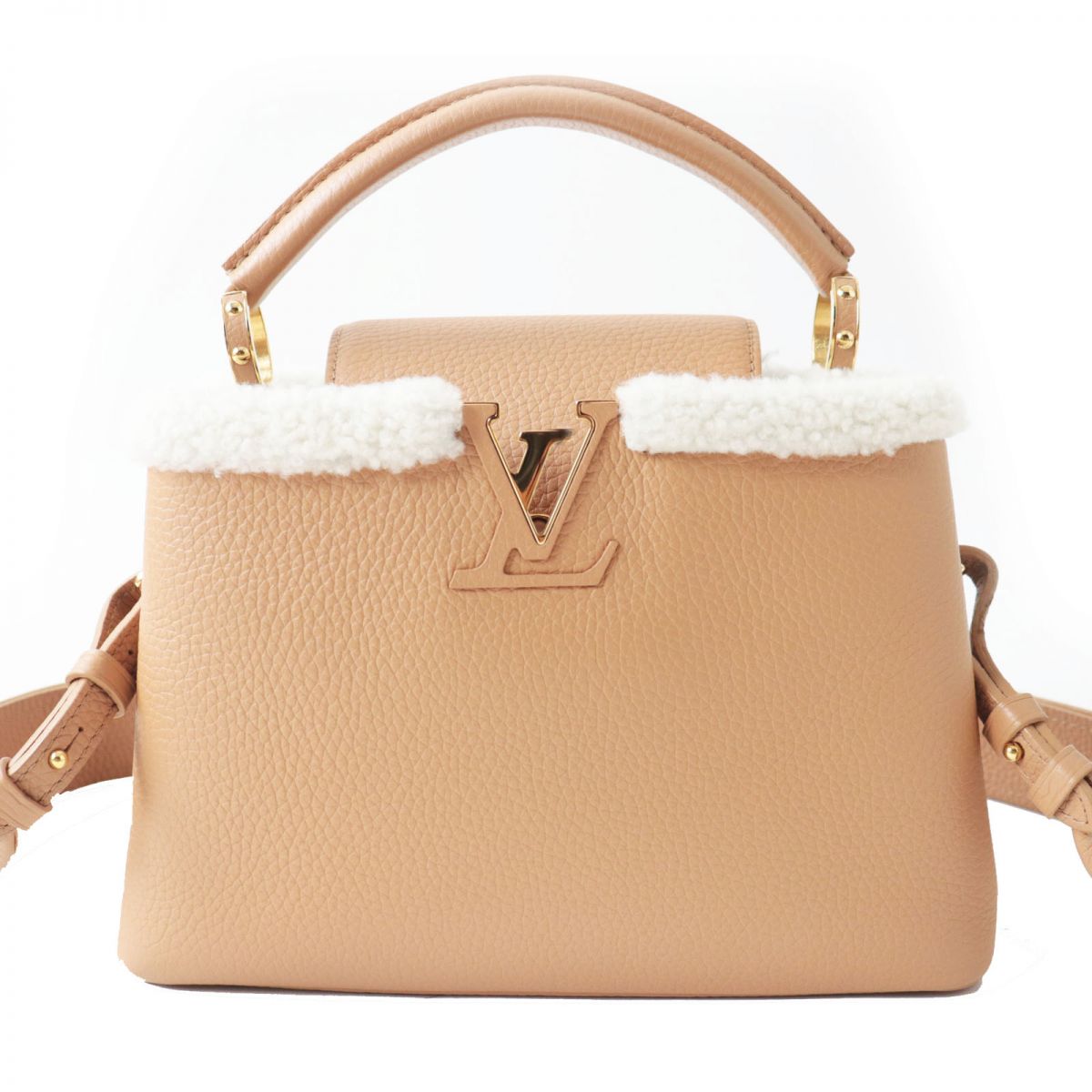 LOUIS VUITTON Shoulder Bag Taurillon Clemence Leather beige Capusine BB