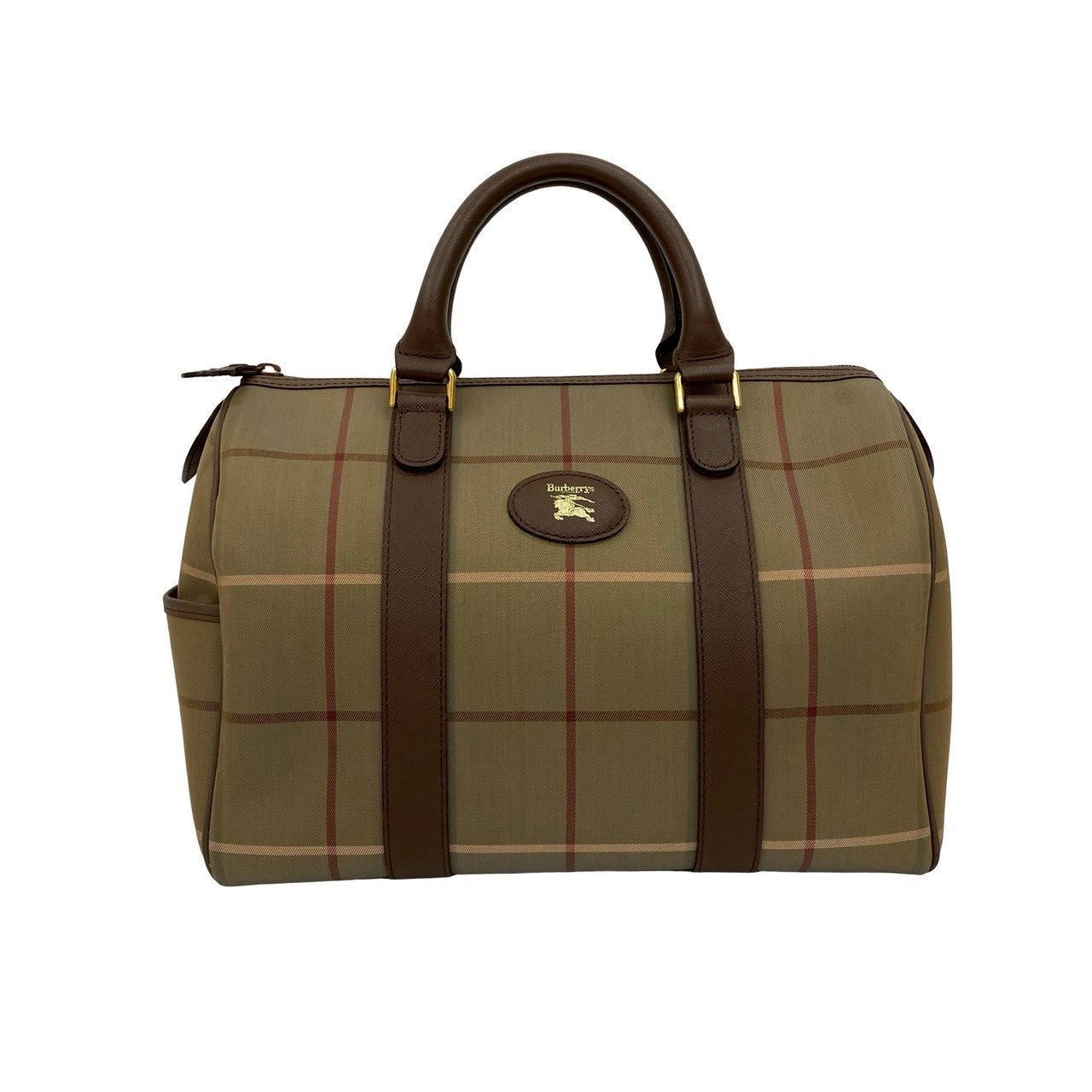 Burberrys Shadow Horse Logo Nova Check Canvas Leather Handbag