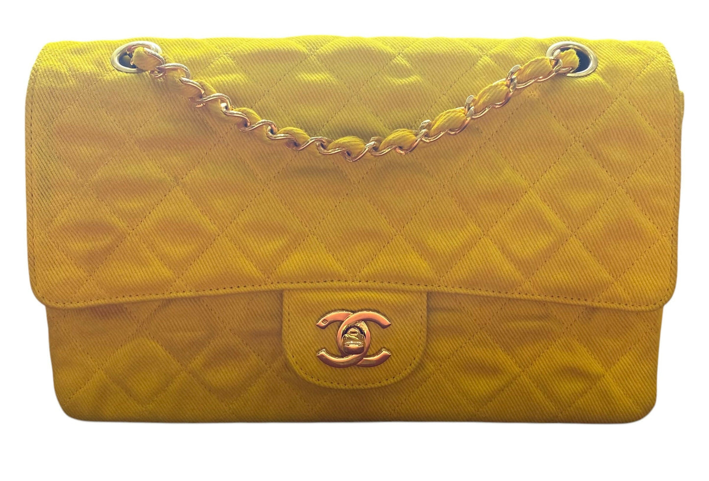Chanel 90 s Yellow Denim Medium Classic Flap Bag 24K Gold Hardware
