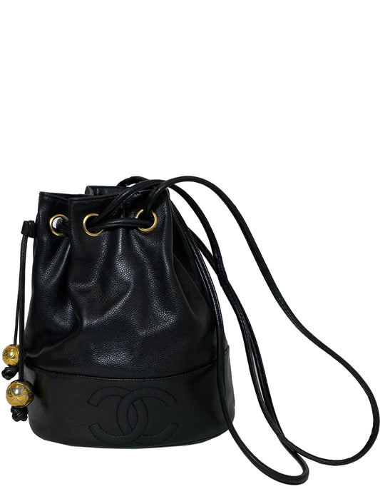 Chanel Black Caviar Leather CC Bucket Bag