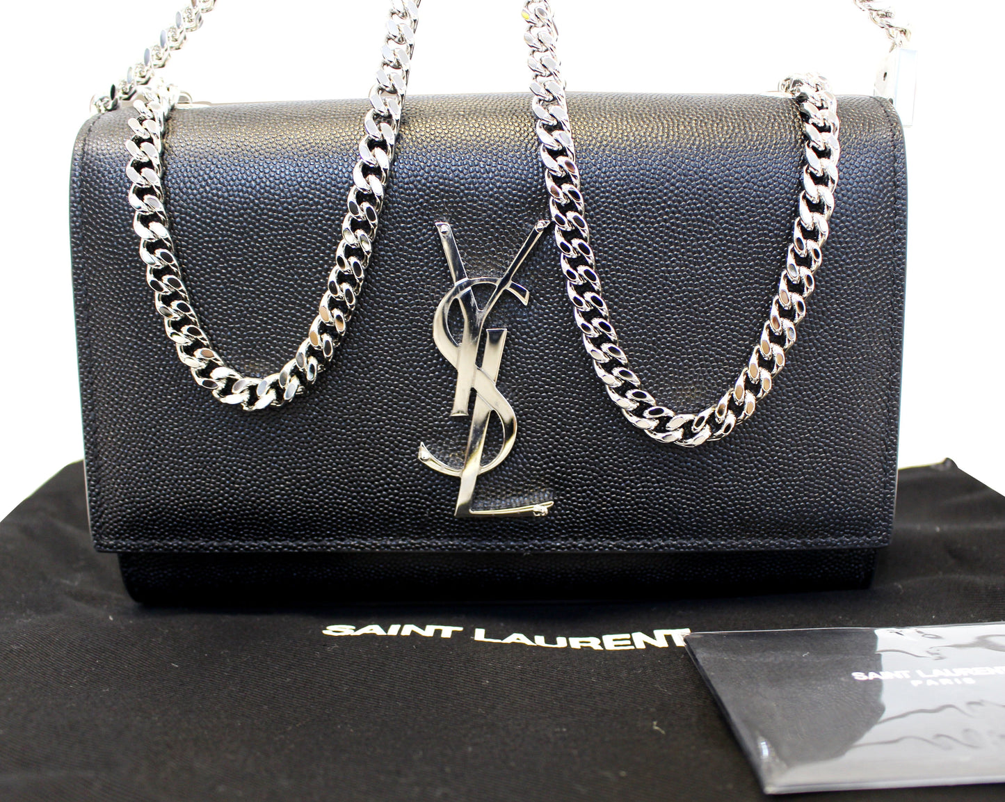 SAINT LAURENT Kate Black Leather Silver Chain Clutch Crossbody Bag