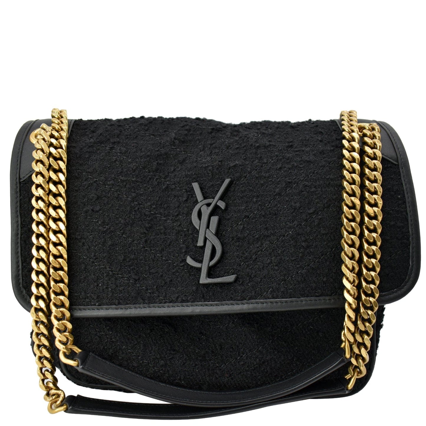 SAINT LAURENT Niki Medium Tweed Shoulder Bag Black
