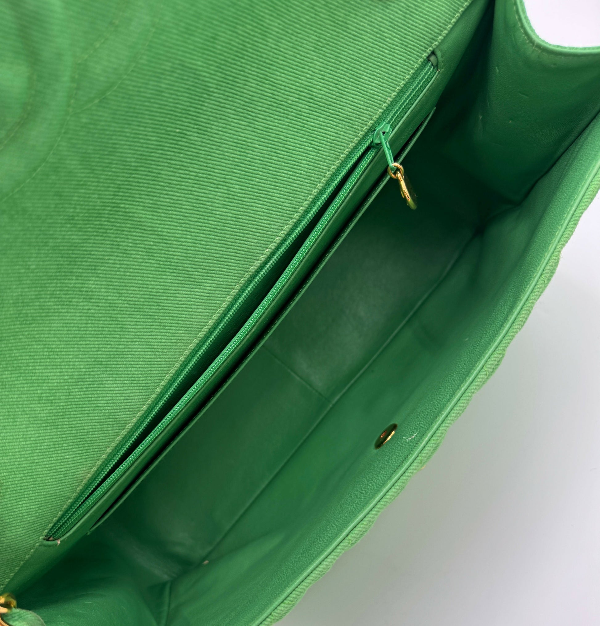 Chanel Green Denim Maxi Flap Bag