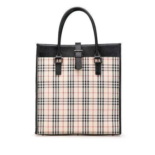 Burberry Nova Check Embossed Canvas Leather Tote Bag