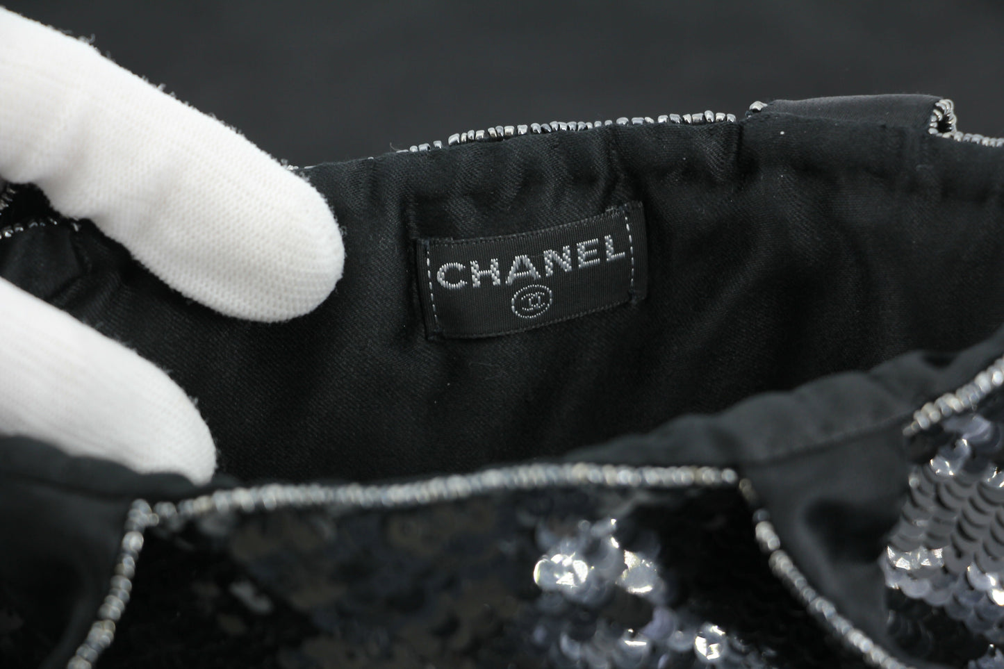 Chanel Coco Mark Metallic Black Sequin Tote Bag