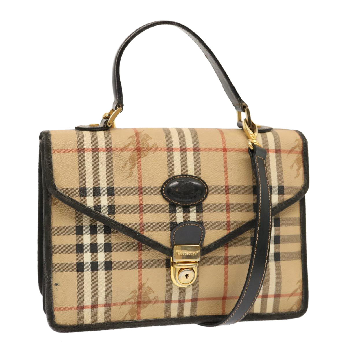 Burberry Nova Check Hand Bag PVC 2way Beige Auth mr100