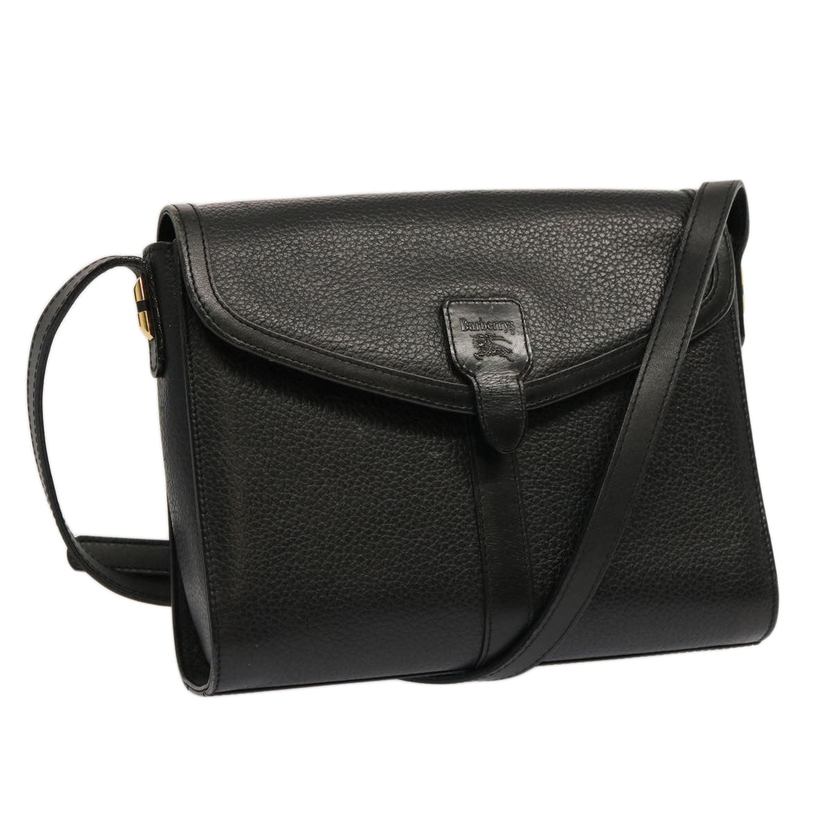 Burberry Shoulder Bag Leather Black Auth mr101
