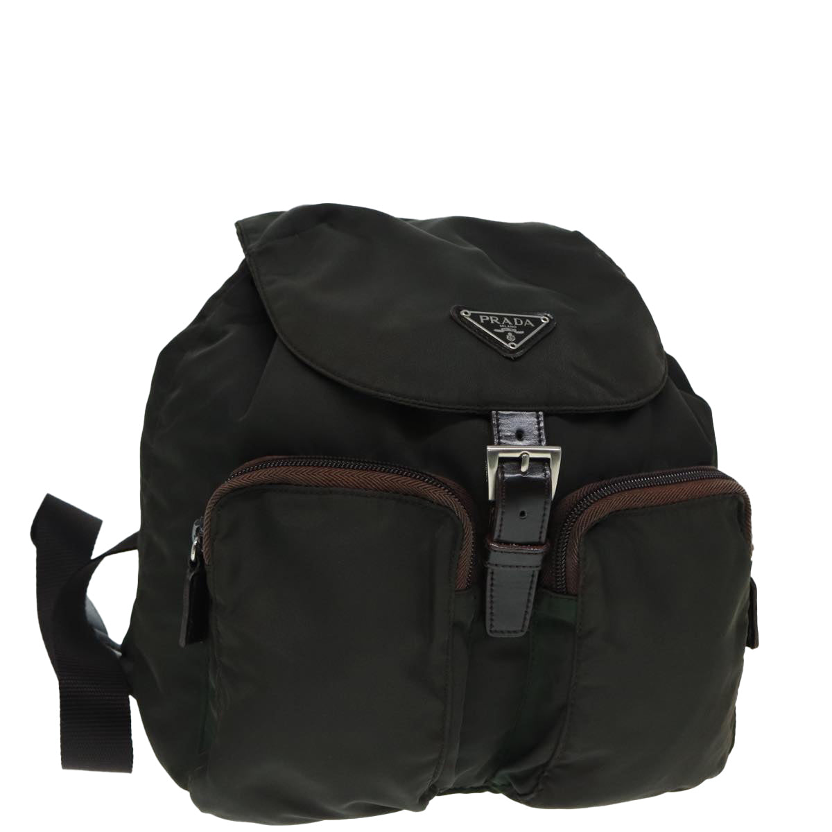 PRADA Backpack Nylon Khaki Silver Auth