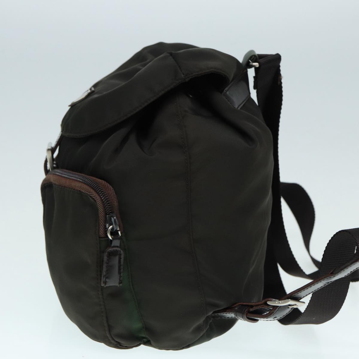 PRADA Backpack Nylon Khaki Silver Auth
