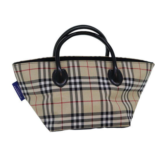 Burberry Nova Check Blue Label Hand Bag Nylon Beige Silver Auth mr449