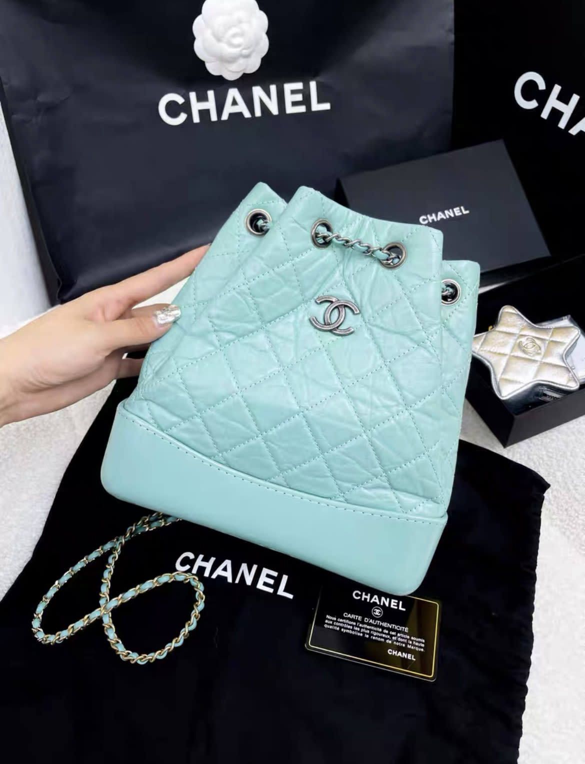 Chanel blue hobo backpack