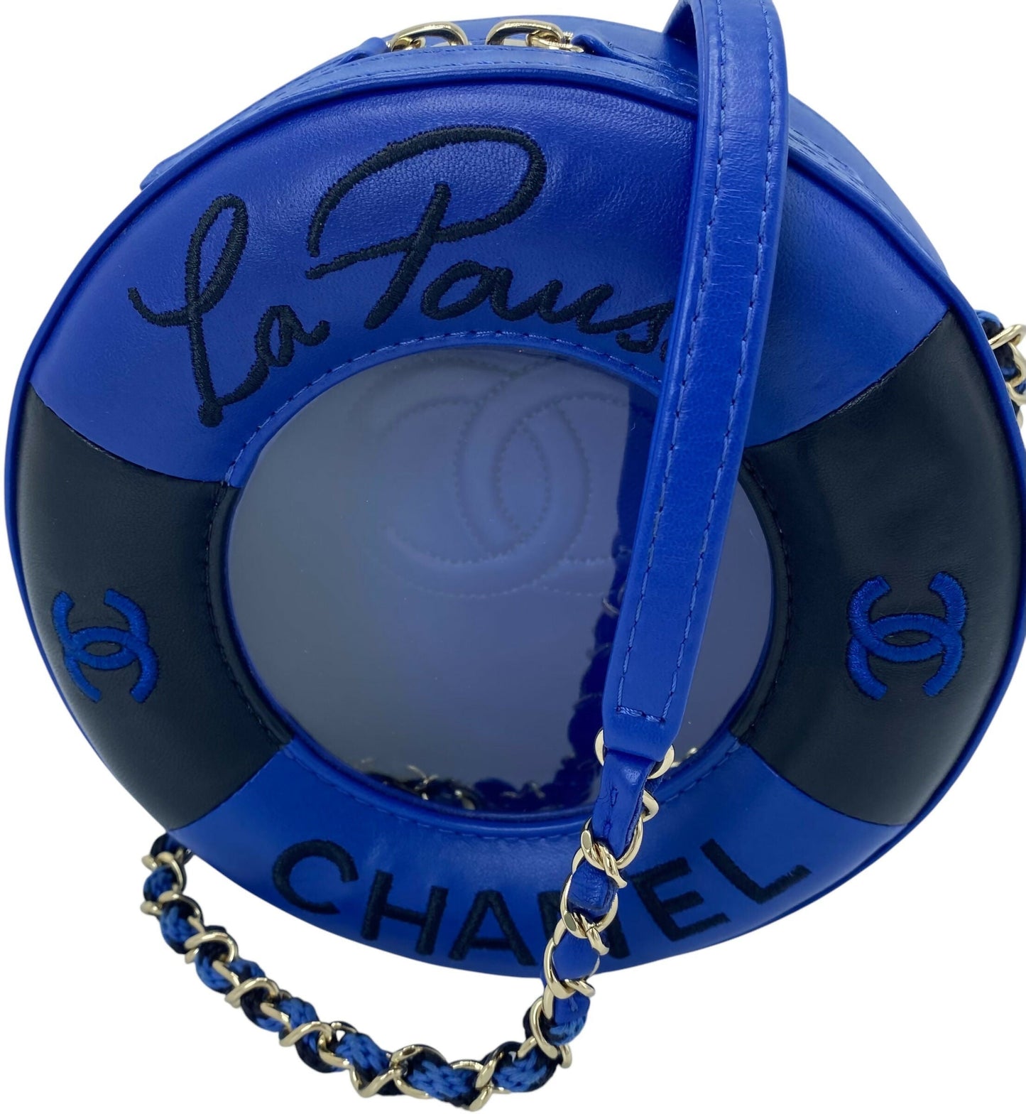 CHANEL 19C LA PAUSA COCO LIFESAVER MINAUDIÃRE BAG BLUE & BLACK WITH CHAMPAGNE GOLD HARDWARE