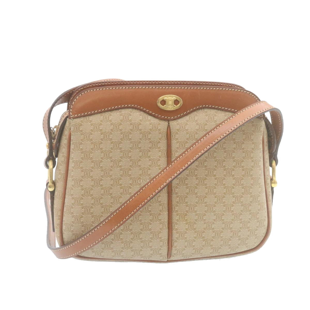 Luxury CELINE Macadam Canvas Shoulder Bag PVC Leather Beige 34678