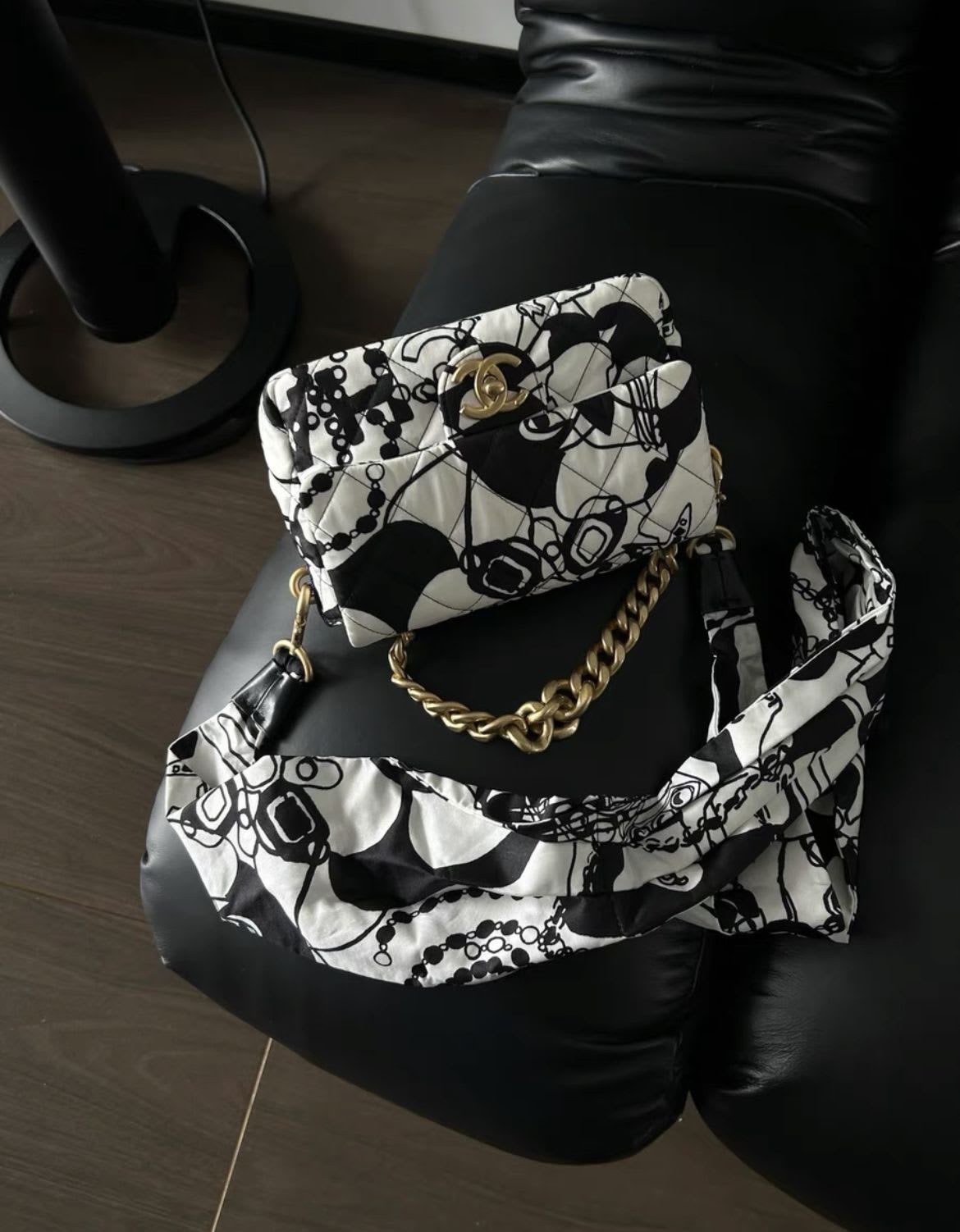 Chanel black and white graffiti bag