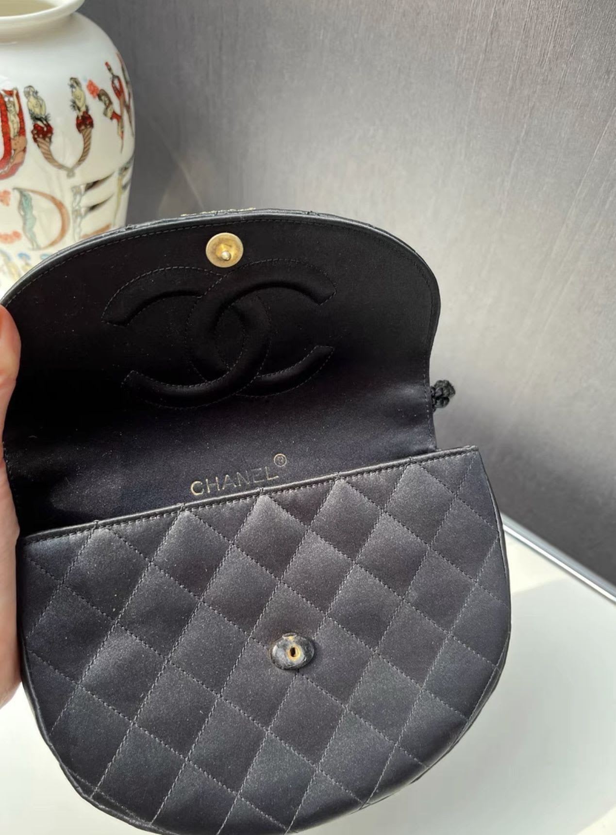 Chanel Diamond Satin Half Moon Bag