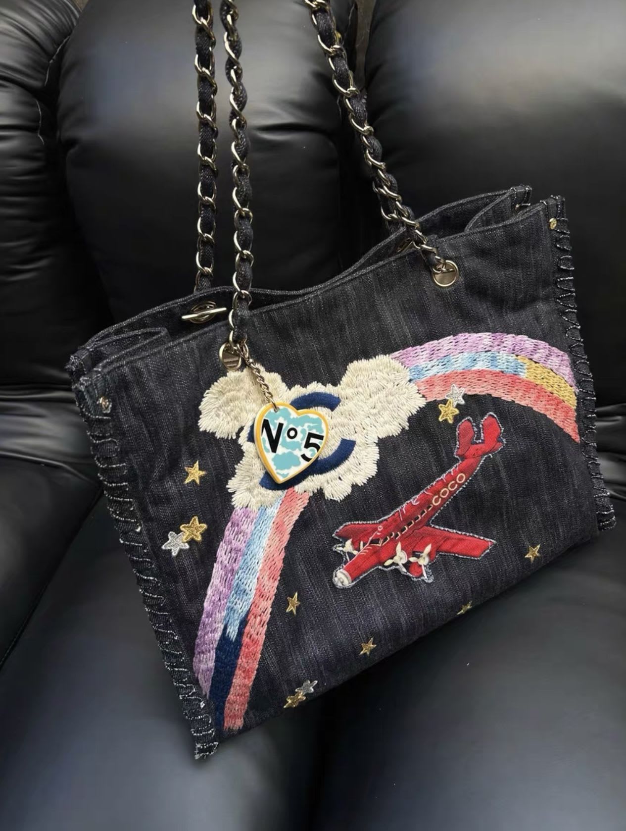 Chanel 2005 2006 Coco plane denim tote bag