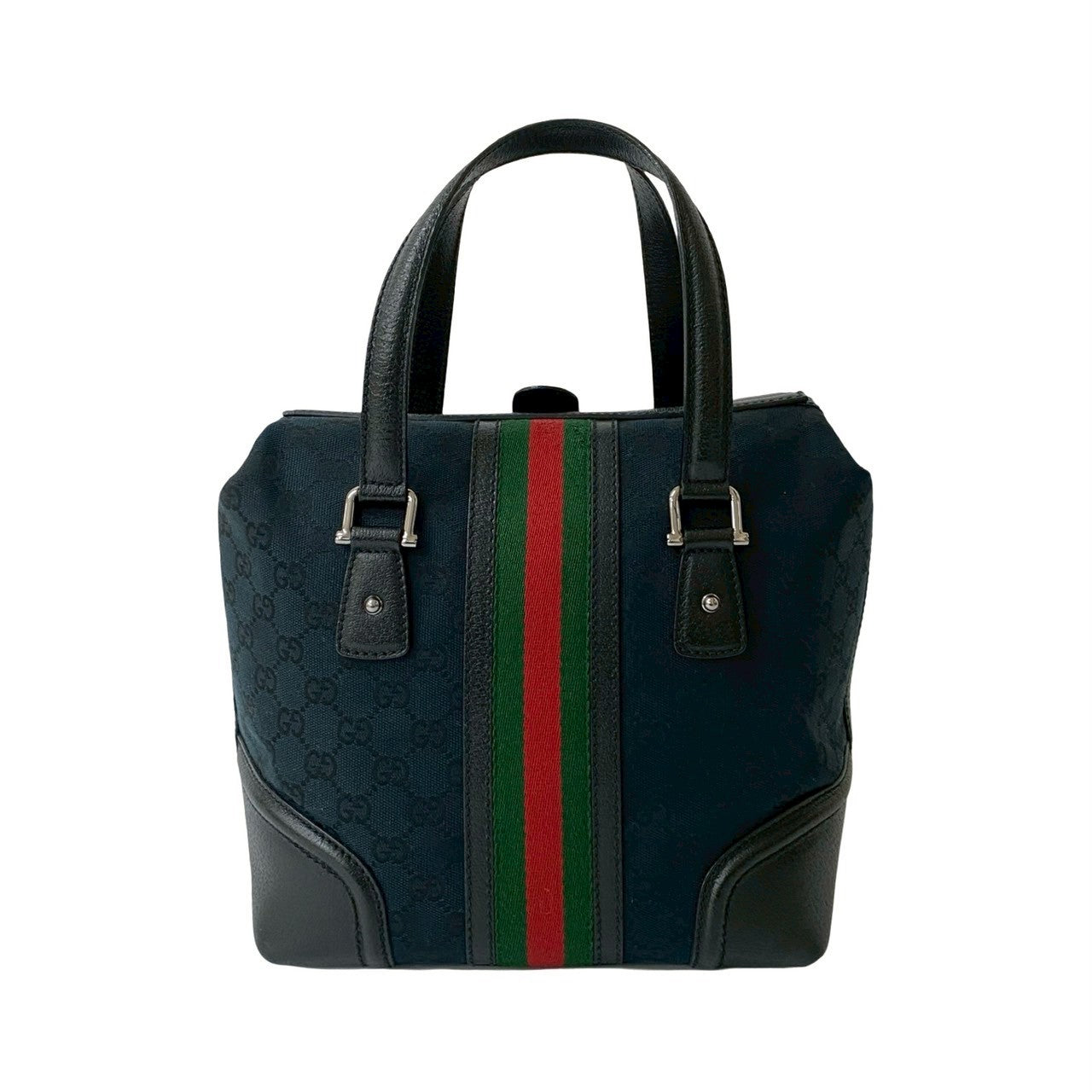 Gucci GG Logo Charm Leather Canvas Handbag