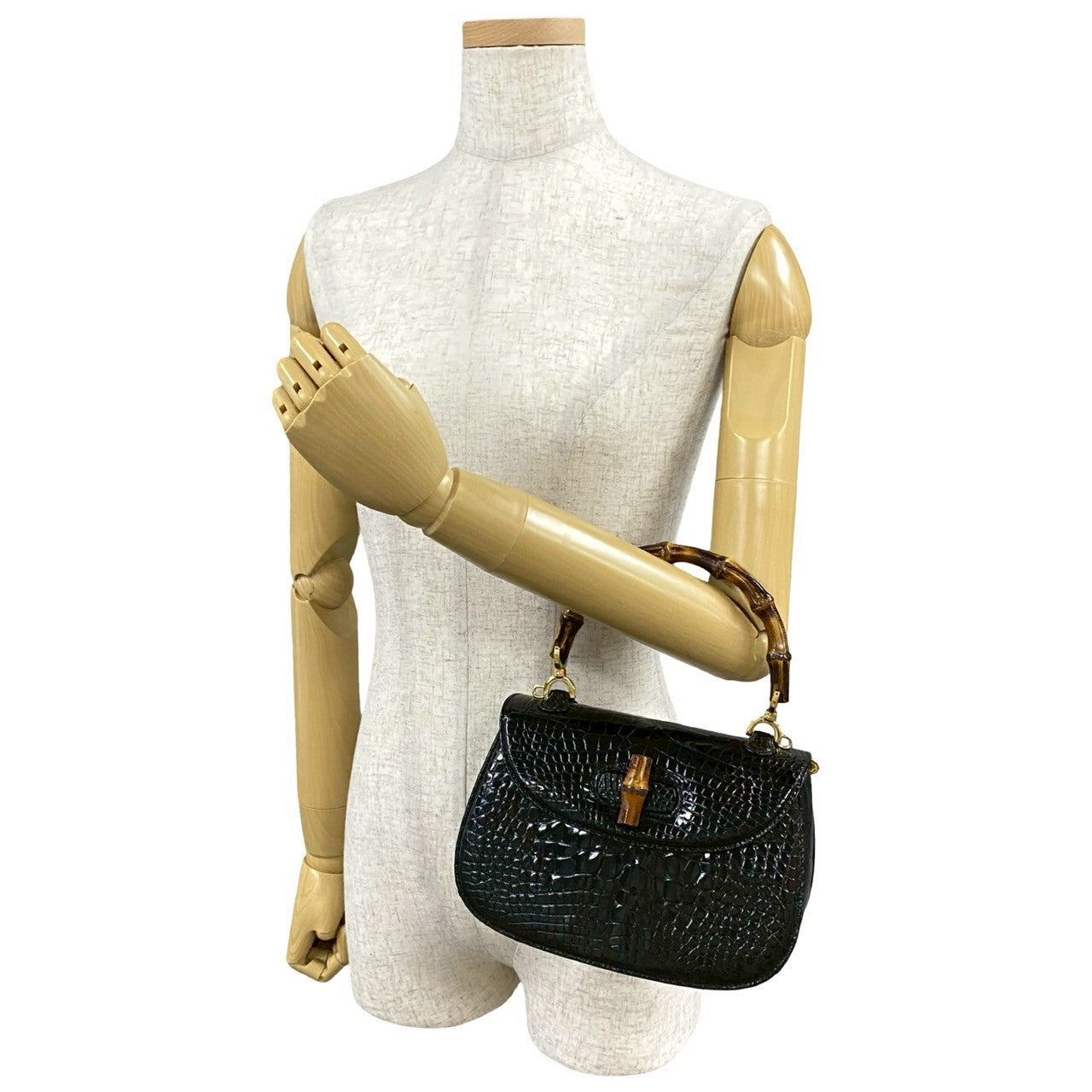 Gucci Old Gucci Bamboo Crocodile Mini Handbag