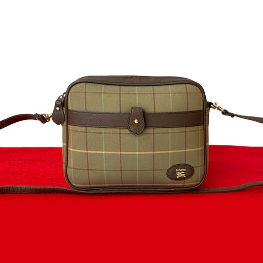 Burberrys Nova Check Leather Canvas Shoulder Bag