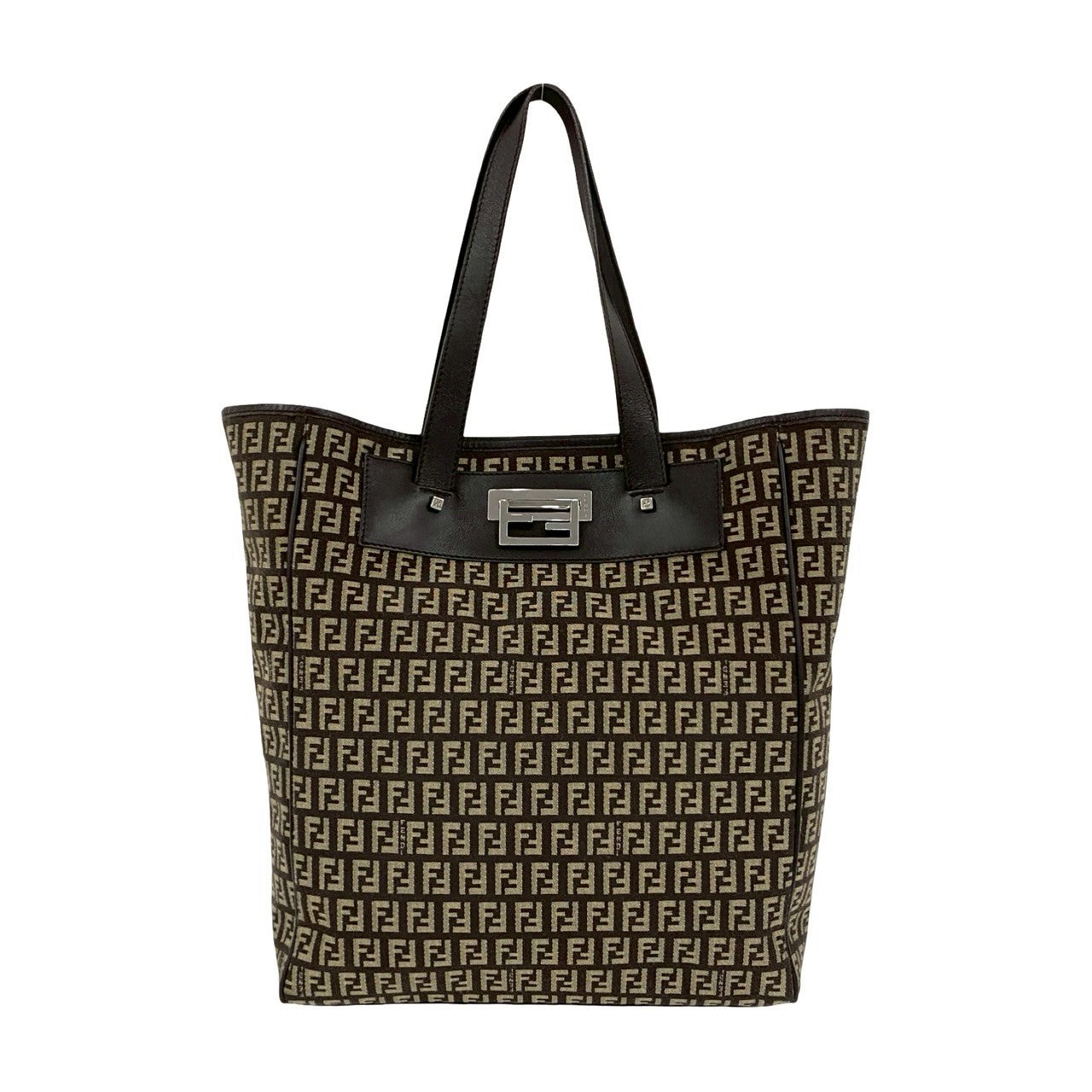 Fendi Zucchino FF Canvas Leather Tote Bag