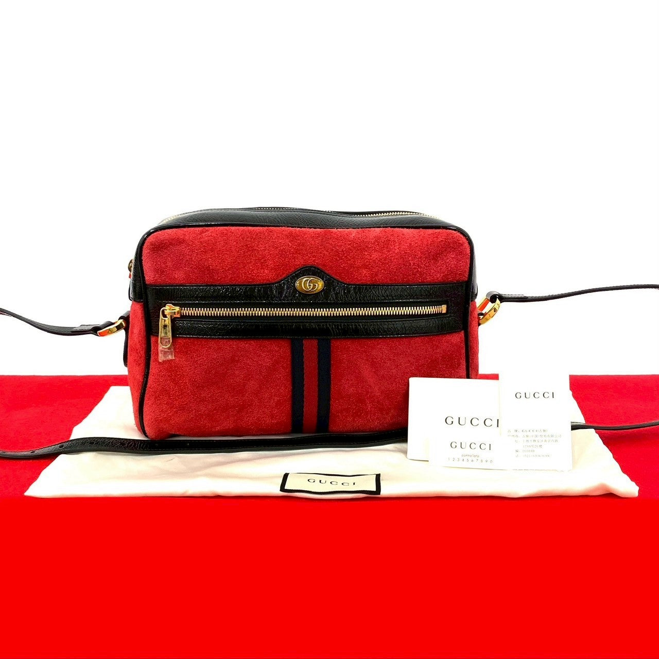Gucci Ophidia GG Logo Suede Patent Leather Shoulder Bag