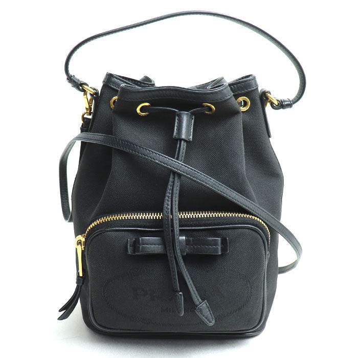 Prada Logo Jacquard Canvas Leather 2way Shoulder Bag