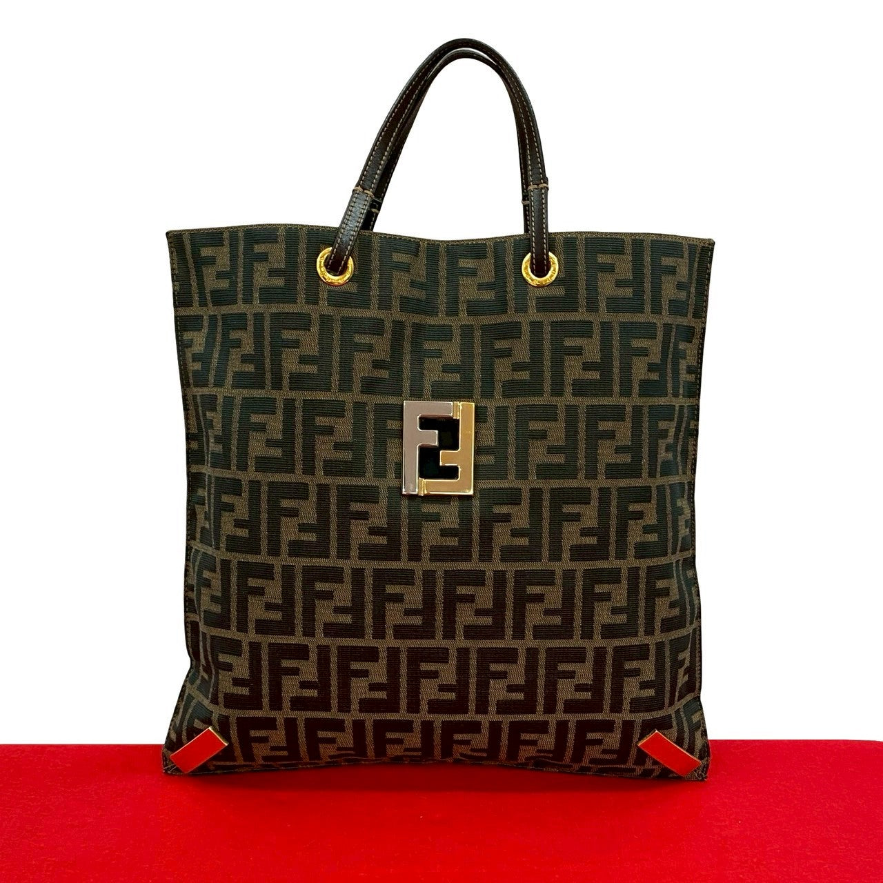 Fendi Zucca FF Canvas Leather Tote Bag