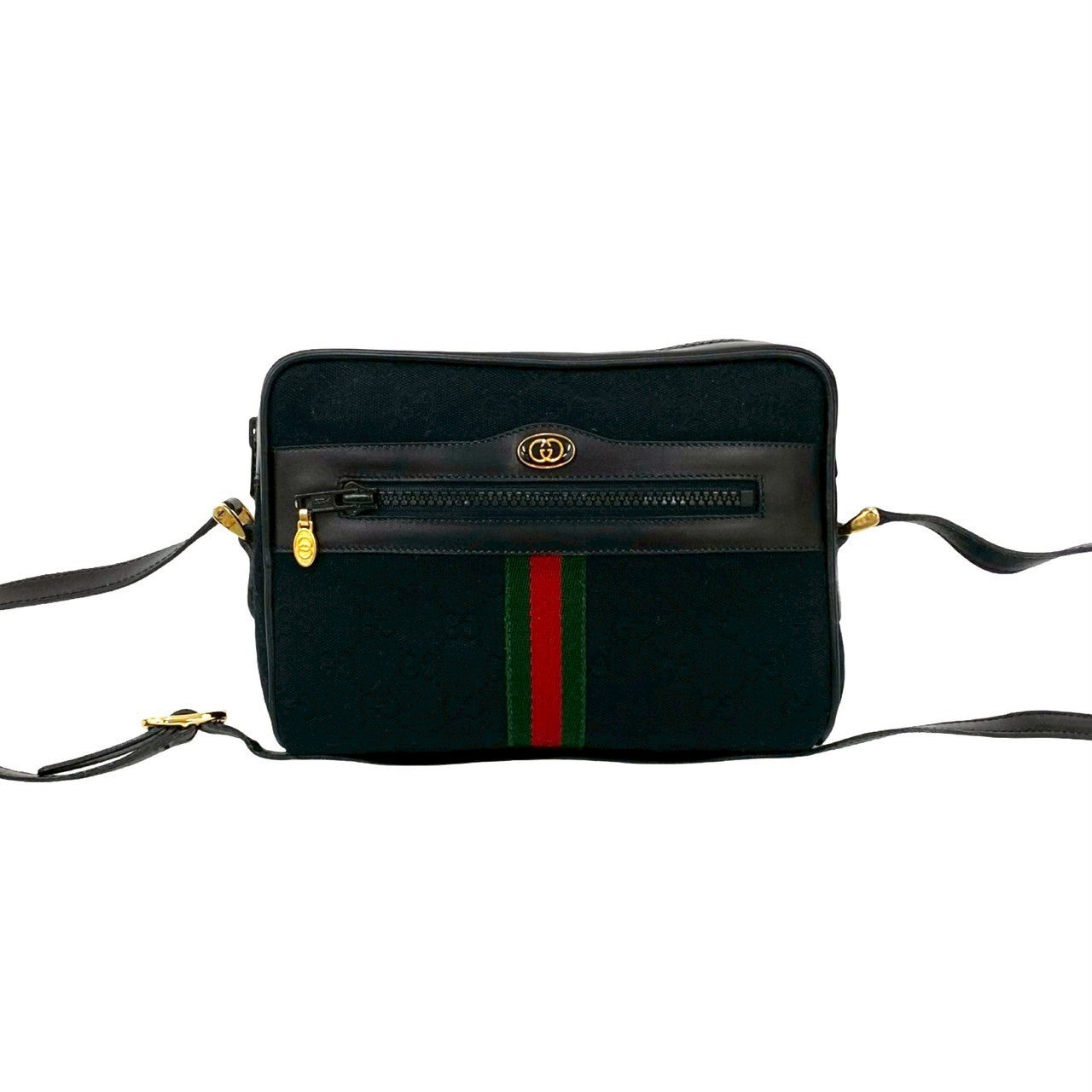 Gucci GG Logo Canvas Leather Shoulder Bag