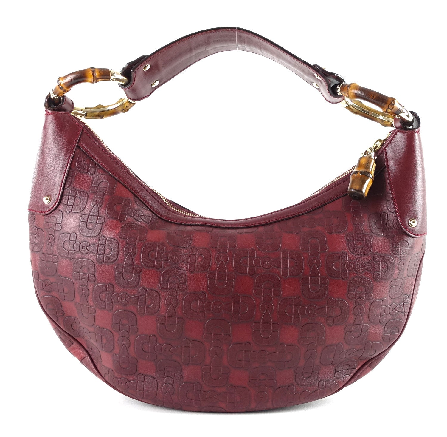 Gucci Embossed Leather Bamboo Ring Hobo Bag
