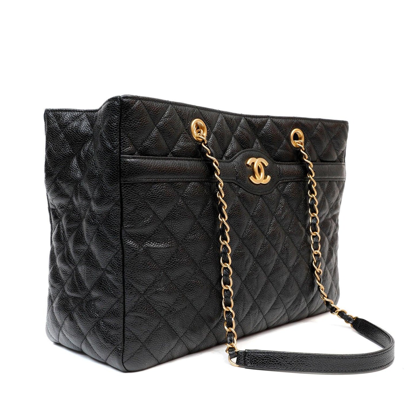 Chanel Black Caviar Quilted Tote w Gold CC Hardware