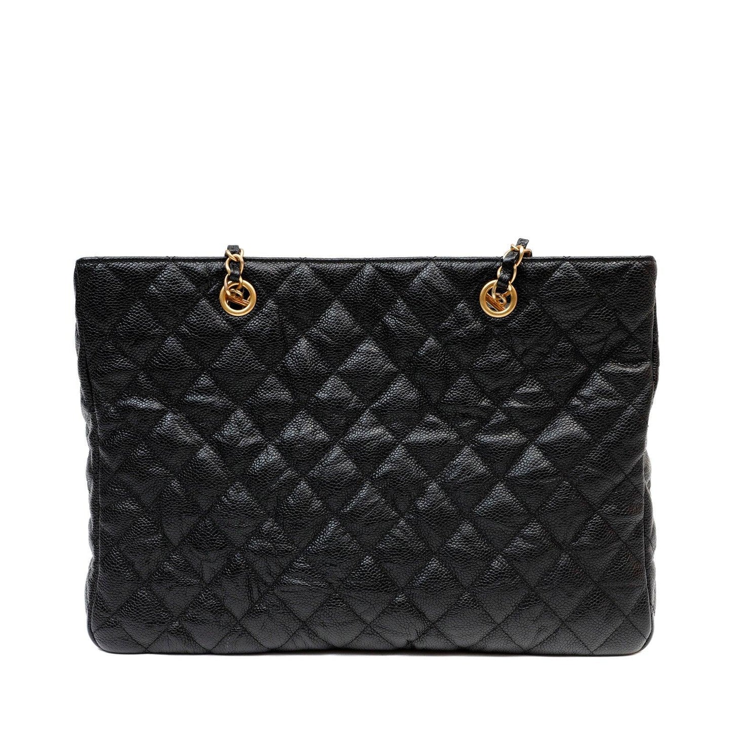 Chanel Black Caviar Quilted Tote w Gold CC Hardware