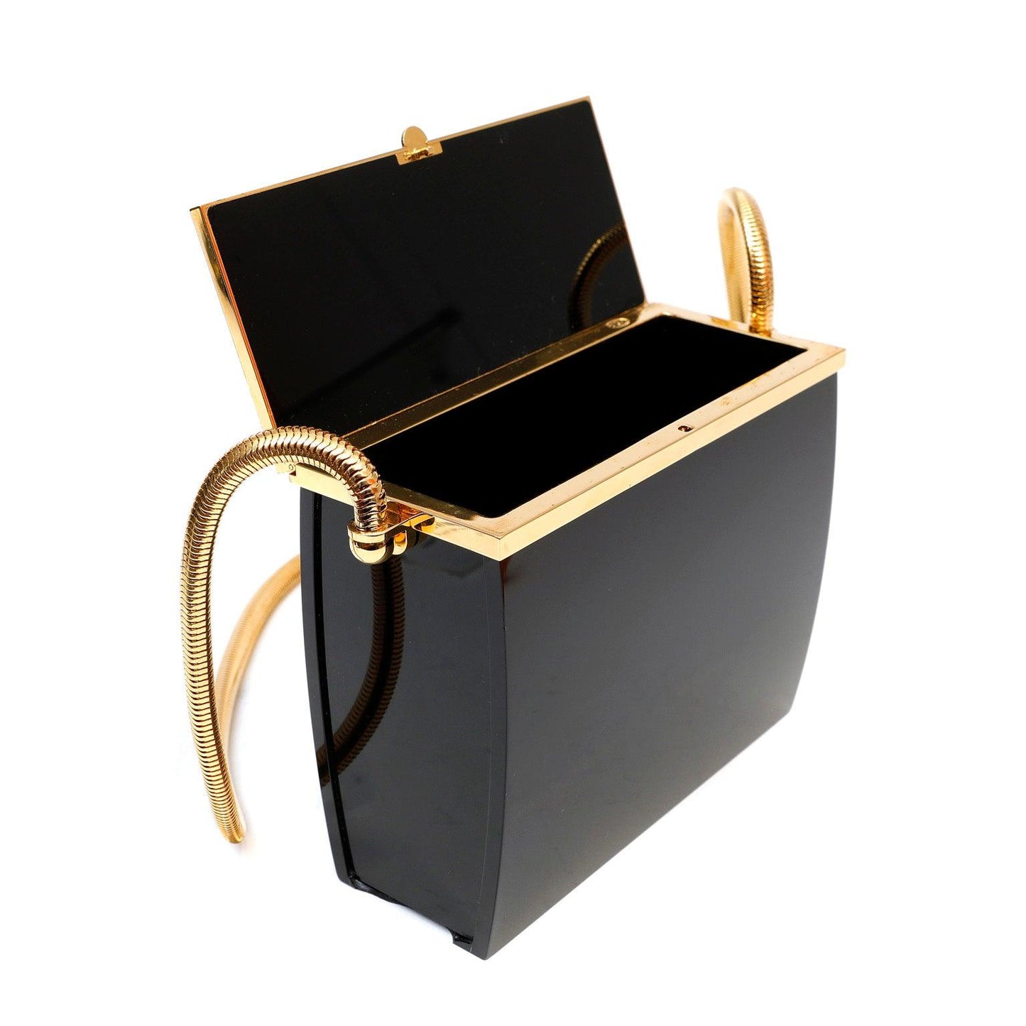 Chanel Black Lucite Box Purse w 24kt Gold Plated Strap
