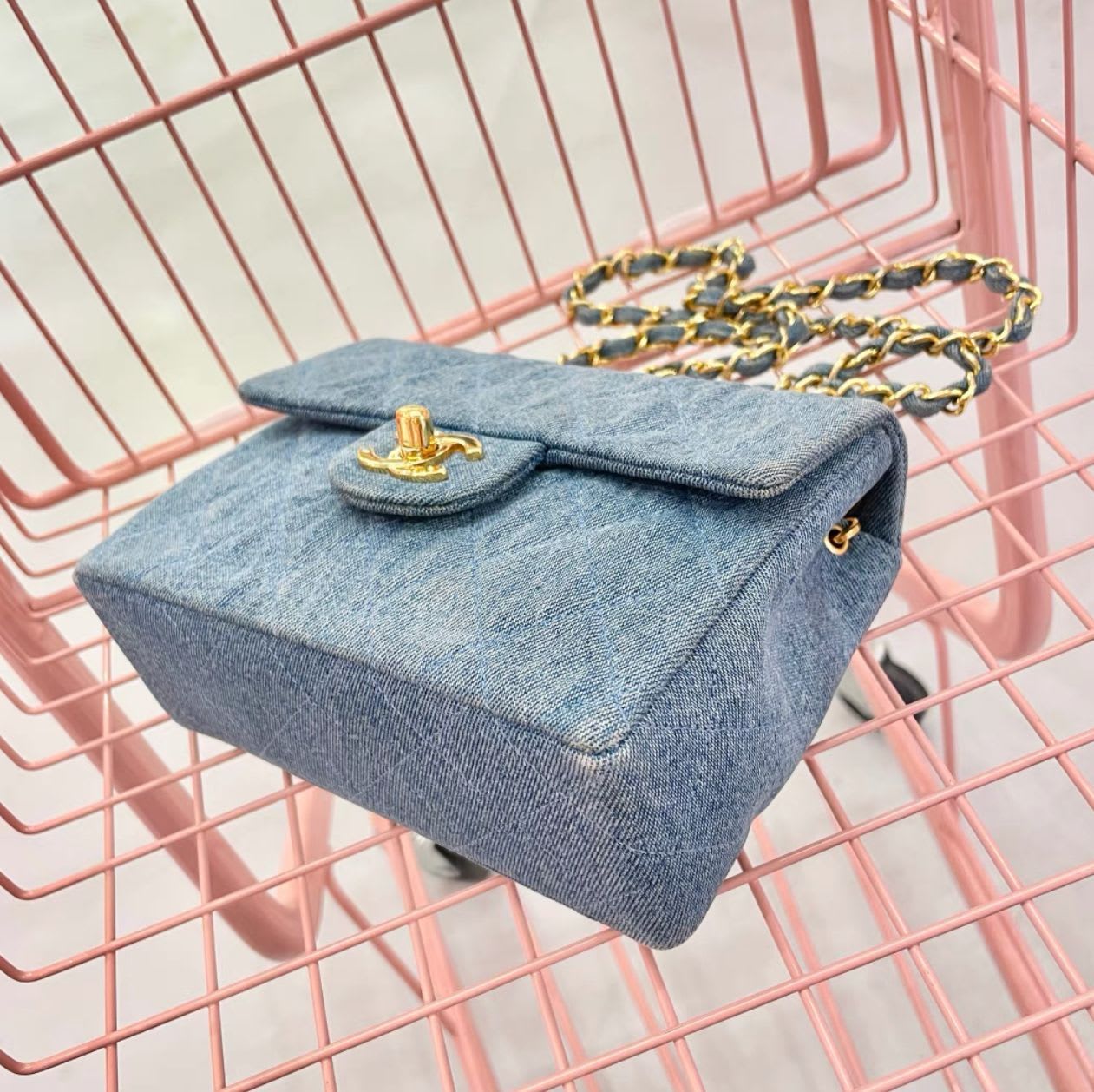 Chanel gold denim bag