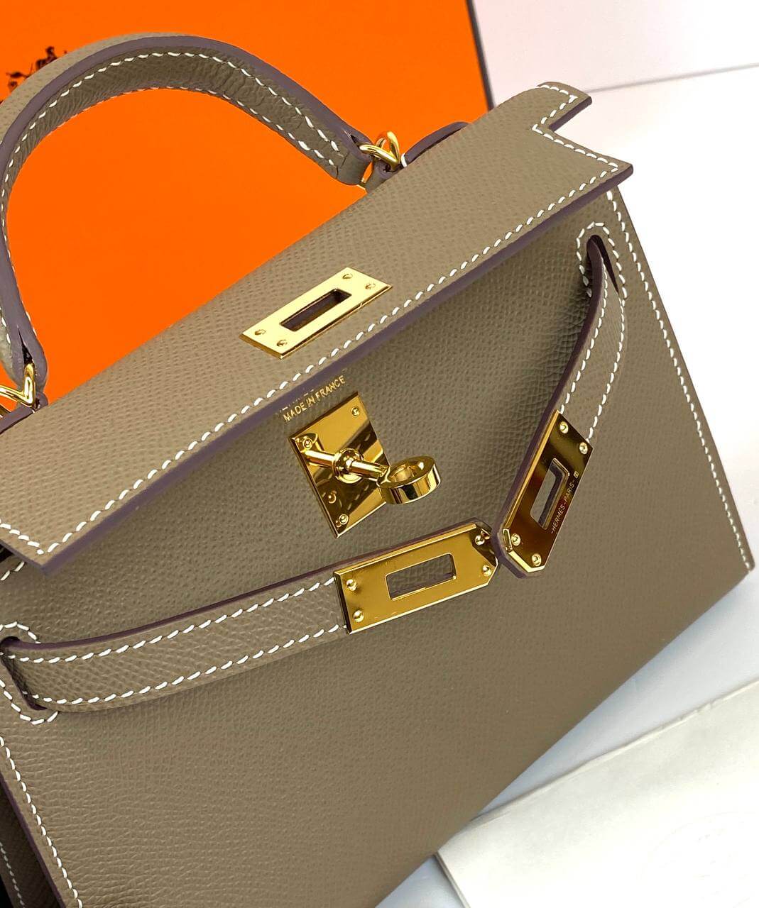 Luxury Hermes Kelly 20 Mini Sellier Bag Gray Epsom Gold Hardware